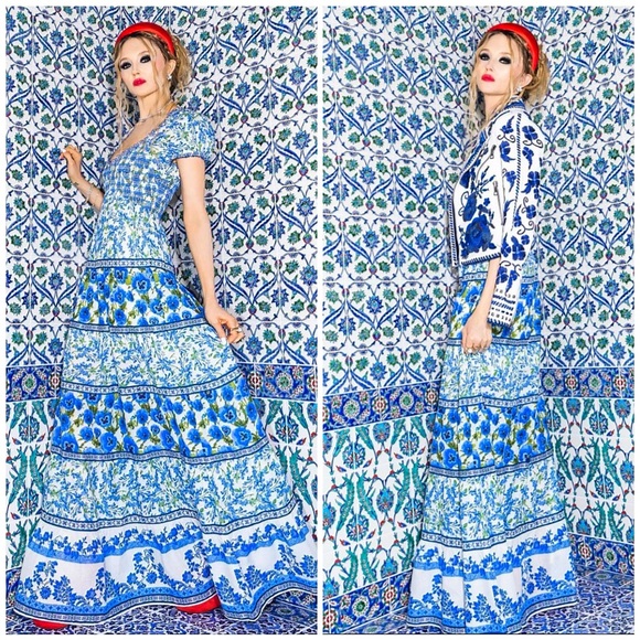 Alice + Olivia Rosalyn Floral Puff Sleeve Blue Maxi Dress - Picture 5 of 16